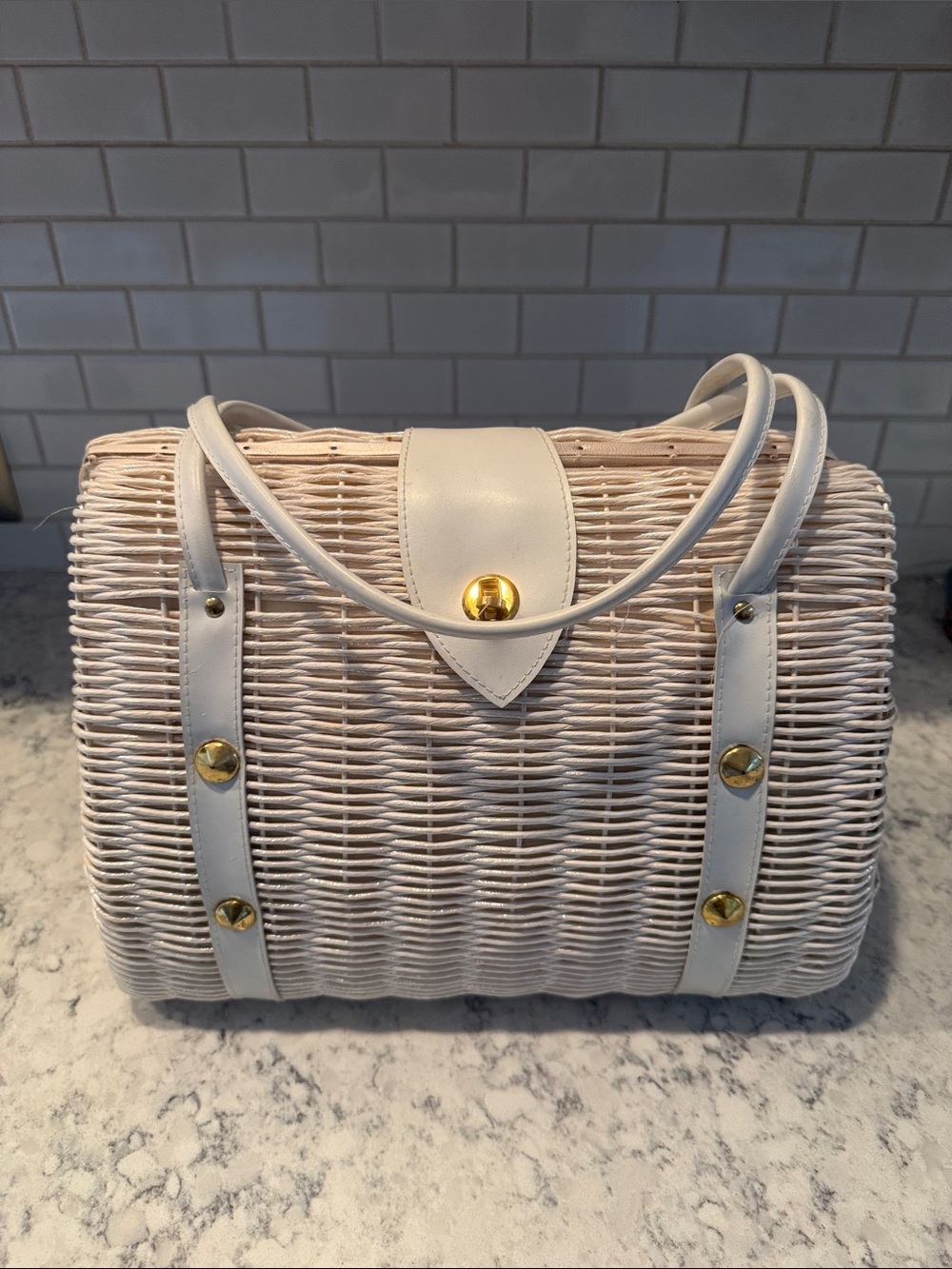Vintage La Fleur made in Japan White Wicker Purse